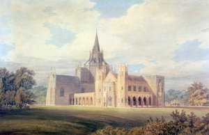南西部からのFonthill修道院の透視図、c.1799（紙とガッシュ付き） 作： Joseph Mallord William Turner